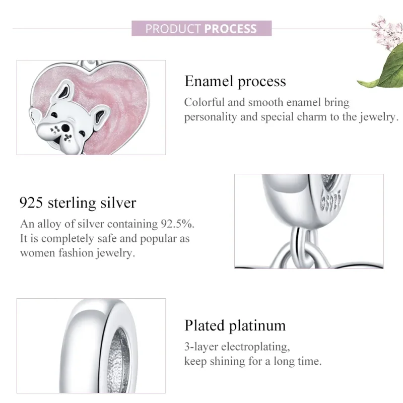 (slika za) Srebrni kuža v slogu Pandora z visečim ljubečim obročem - BSC360 - Ogled 8