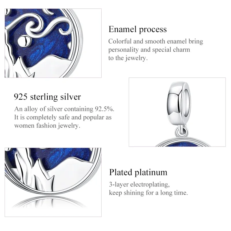 (slika za) Srebrni obesek z zvezdnatim nebom v stilu Pandora - SCC1389 - Ogled 5
