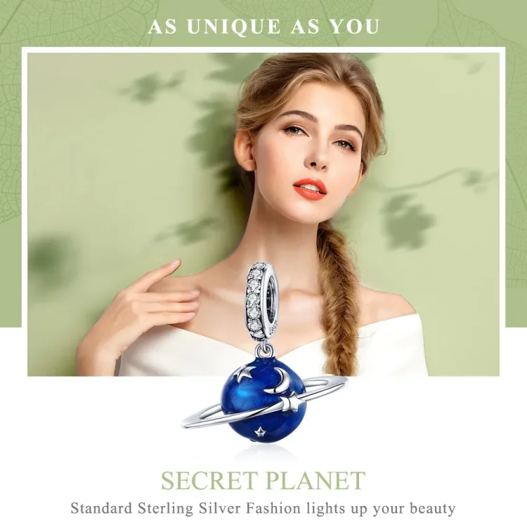 Srebrni viseči skrivni planet v slogu Pandora - SCC933