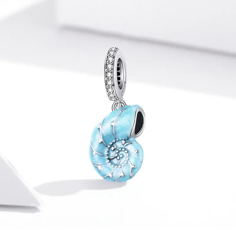 (slika za) Srebrno modra viseča školjka v slogu Pandora - SCC1560 - Ogled 3