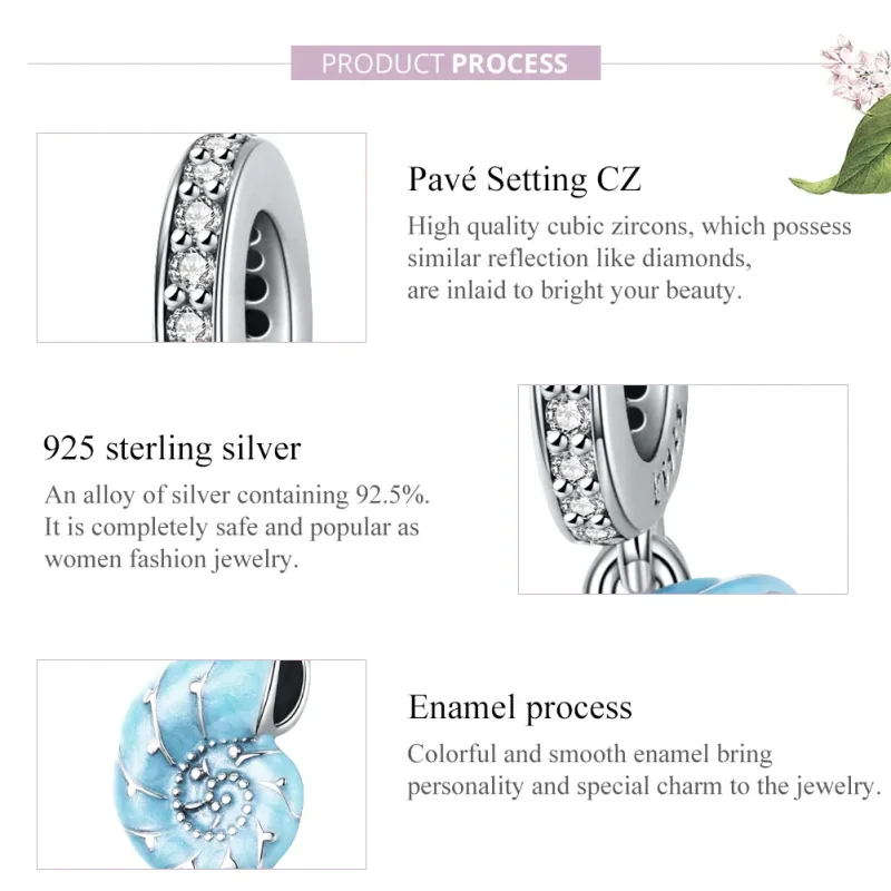 (slika za) Srebrno modra viseča školjka v slogu Pandora - SCC1560 - Ogled 8