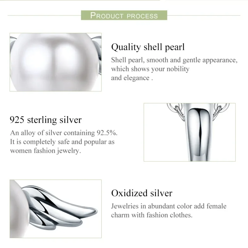 (slika za) Viseča angelska krila v stilu srebrnih biserov Pandora - SCC381 - Ogled 6