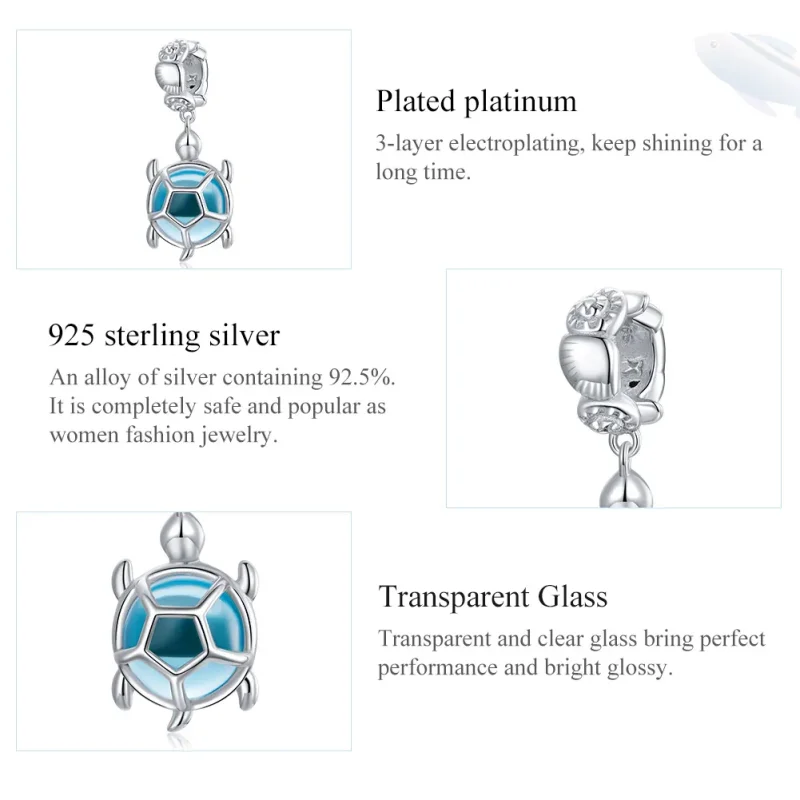 (slika za) Viseča želva iz srebrno modrega muranskega stekla v stilu Pandora - SCC1804 - Ogled 7