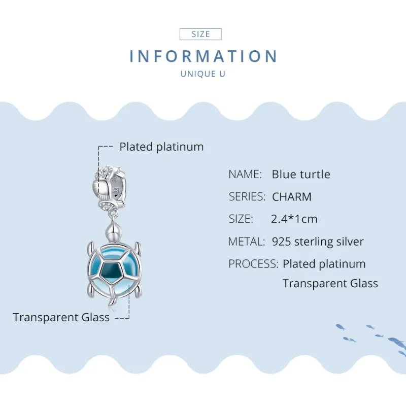 (slika za) Viseča želva iz srebrno modrega muranskega stekla v stilu Pandora - SCC1804 - Ogled 8