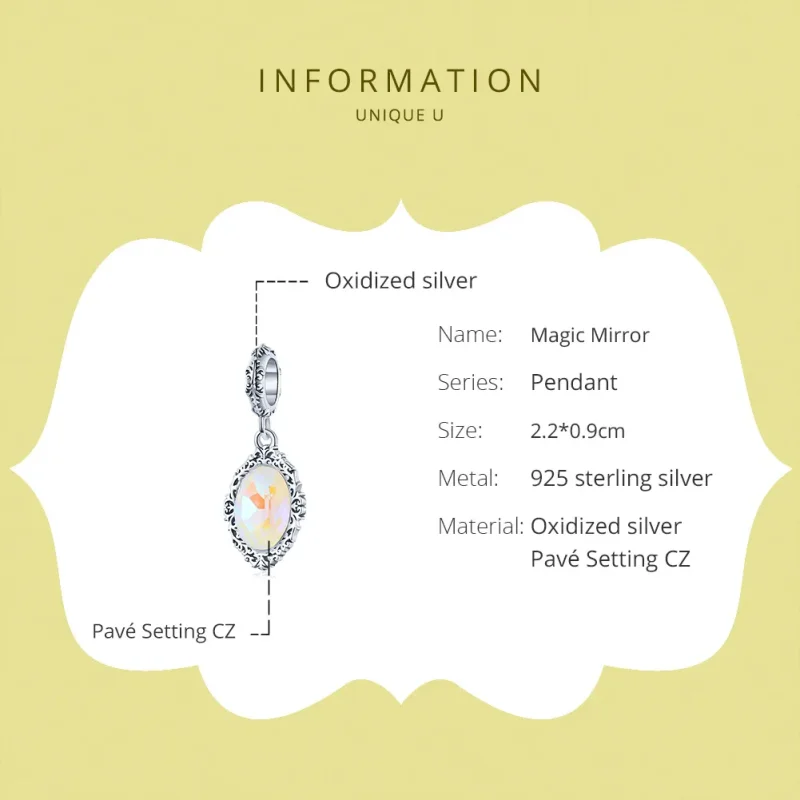 (slika za) Viseče srebrno čarobno ogledalo v stilu Pandora - SCC1815 - Ogled 6