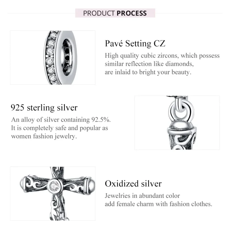 (slika za) Viseči viseči križ v srebrnem stilu Pandora Vintage - BSC313 - Ogled 7