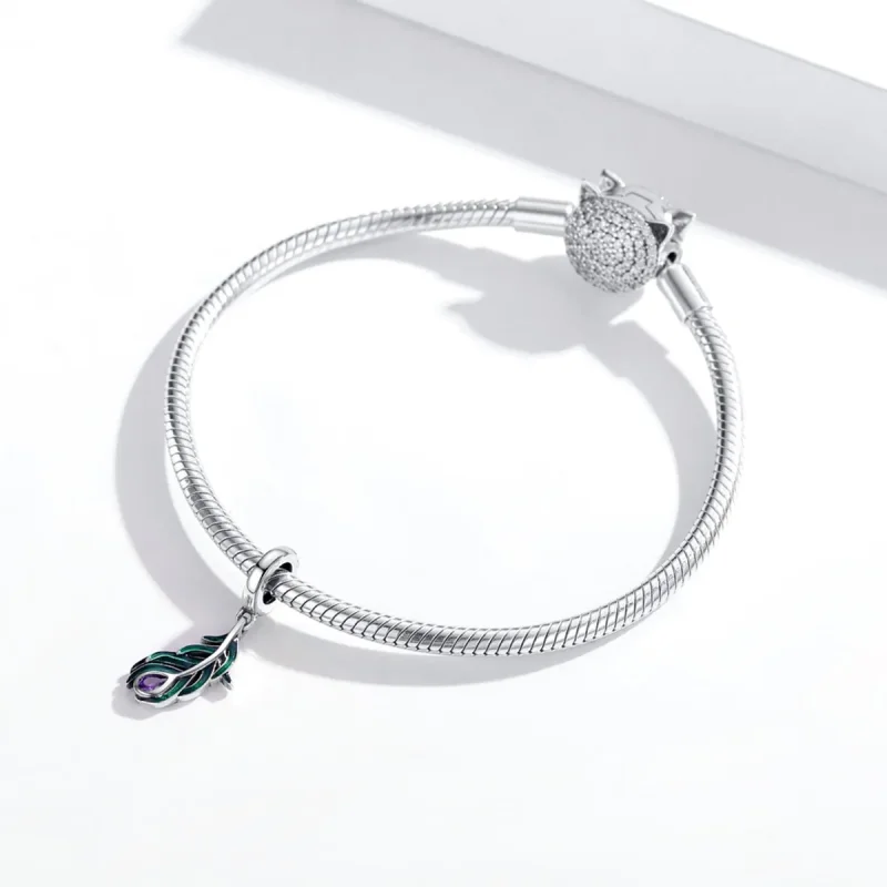 (slika za) Viseči viseči srebrni pavji peresi v stilu Pandora - SCC1704 - Ogled 3