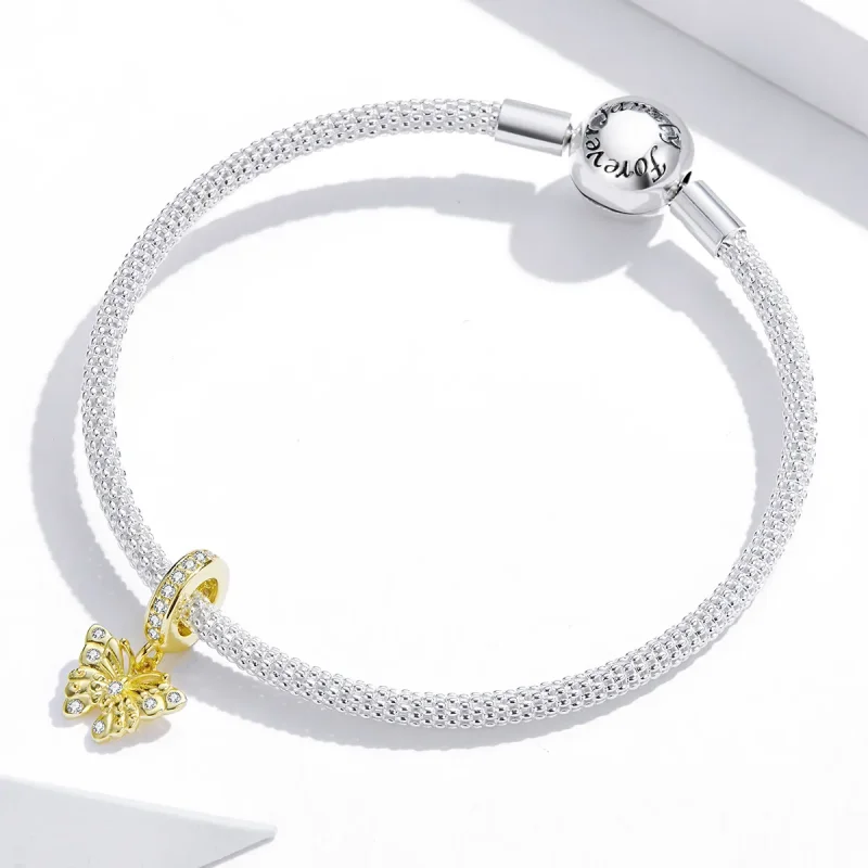 (slika za) Viseči viseči zlati metulj iz 18-karatnega zlata v slogu Pandora - BSC248 - Ogled 3