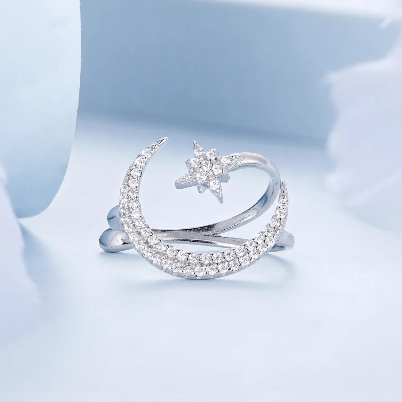 (slika za) Sponka za uho z luno in zvezdami v slogu Pandora - BSE701 - Ogled 3