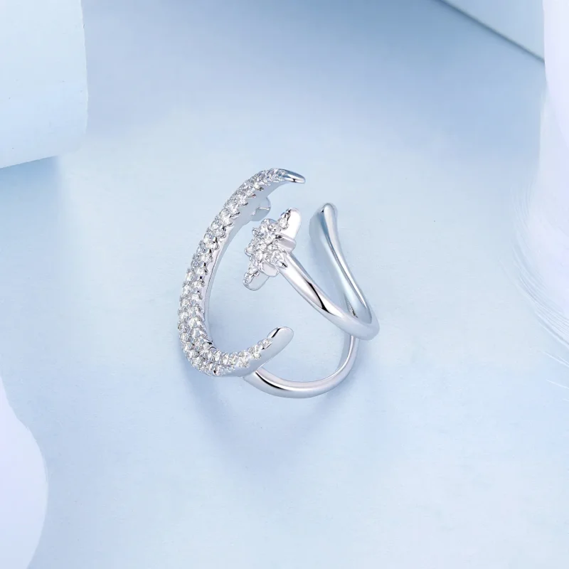 (slika za) Sponka za uho z luno in zvezdami v slogu Pandora - BSE701 - Ogled 4