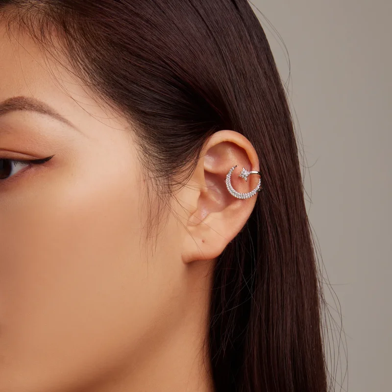 (slika za) Sponka za uho z luno in zvezdami v slogu Pandora - BSE701 - Ogled 6