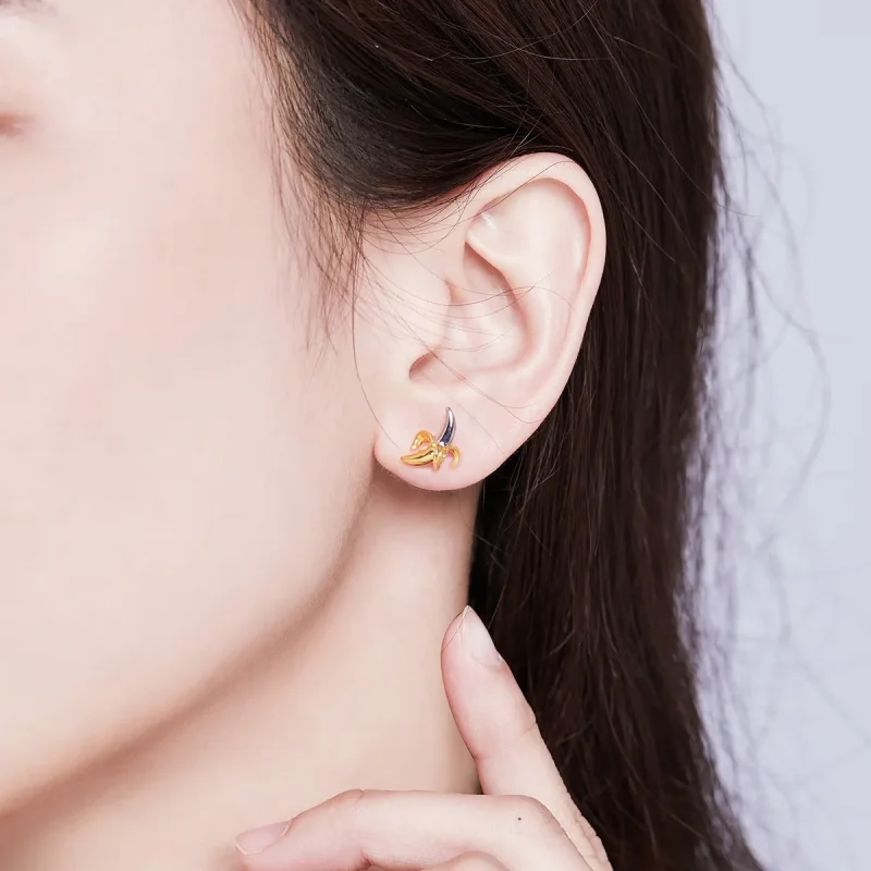 (slika za) Dvobarvni dvobarvni ljubki igrivi uhani z bananami v slogu Pandora - SCE731 - Ogled 5