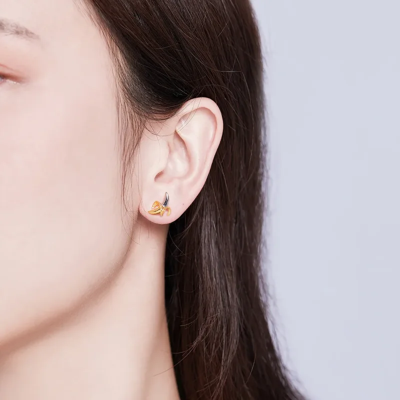 (slika za) Dvobarvni dvobarvni ljubki igrivi uhani z bananami v slogu Pandora - SCE731 - Ogled 6