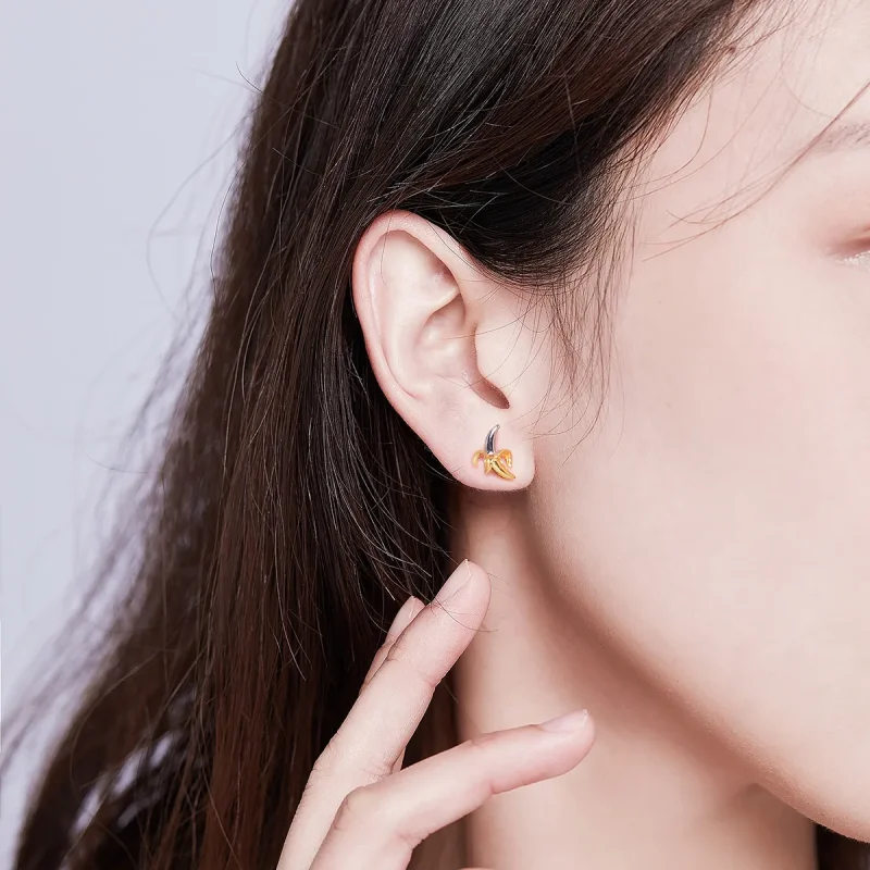 (slika za) Dvobarvni dvobarvni ljubki igrivi uhani z bananami v slogu Pandora - SCE731 - Ogled 7