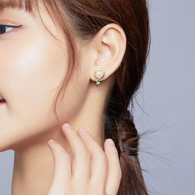 (slika za) Dvobarvni dvobarvni uhani s sončnicami v slogu Pandora - SCE919 - Ogled 5