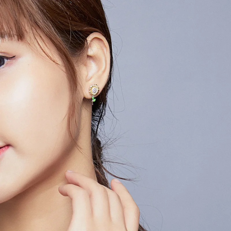 (slika za) Dvobarvni dvobarvni uhani s sončnicami v slogu Pandora - SCE919 - Ogled 6