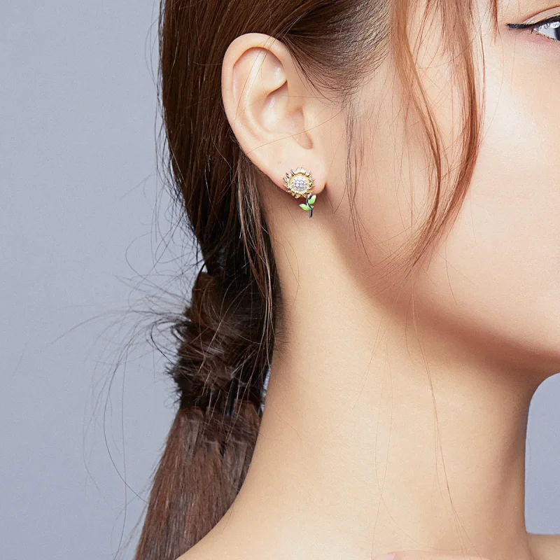 (slika za) Dvobarvni dvobarvni uhani s sončnicami v slogu Pandora - SCE919 - Ogled 7