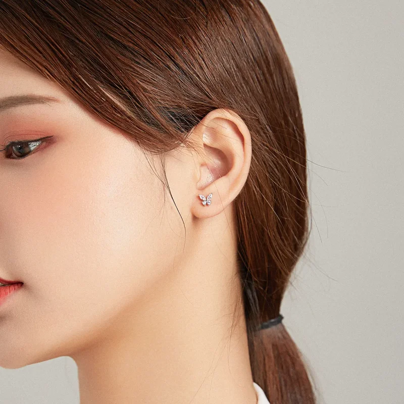 (slika za) Dvobarvni dvobarvni dvobarvni uhani s travo in metulji v stilu Pandora - SCE1008 - Ogled 6