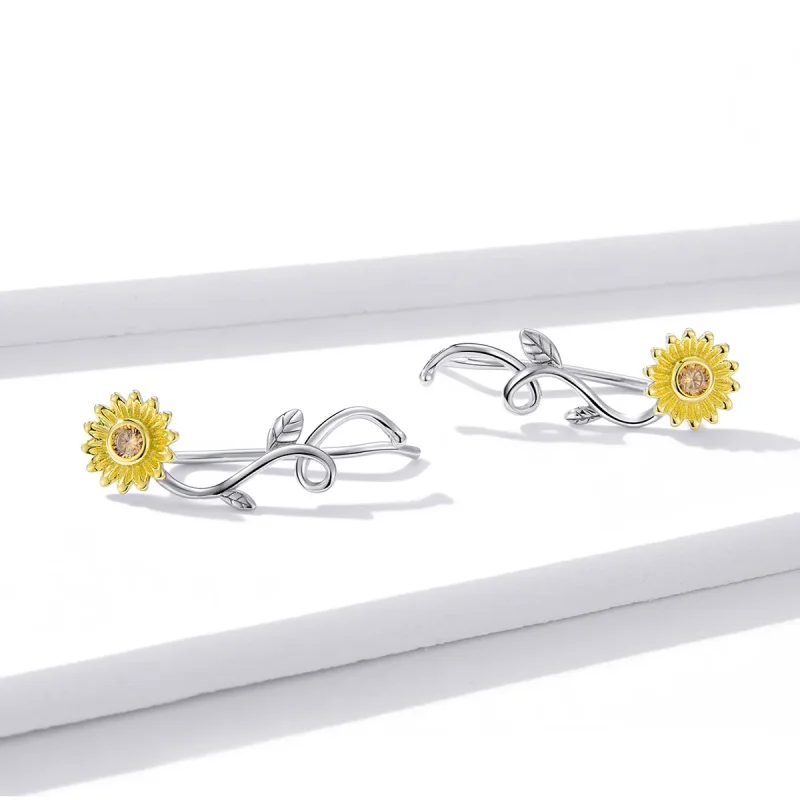 (slika za) Dvobarvni dvobarvni uhani s svežimi marjeticami v slogu Pandora - BSE394 - Ogled 2