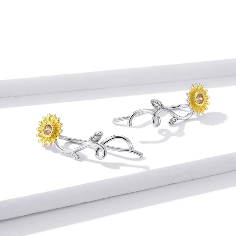 (slika za) Dvobarvni dvobarvni uhani s svežimi marjeticami v slogu Pandora - BSE394 - Ogled 4