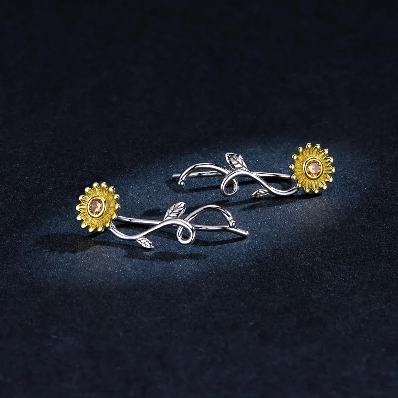 (slika za) Dvobarvni dvobarvni uhani s svežimi marjeticami v slogu Pandora - BSE394 - Ogled 5