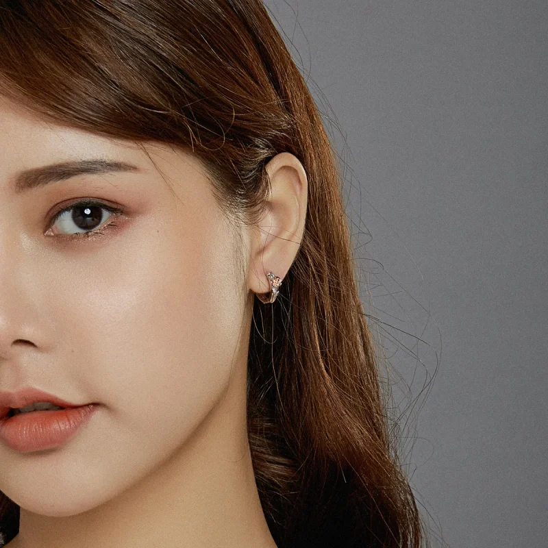 (slika za) Dvobarvni dvobarvni uhani z obroči iz vrtnice v slogu Pandora - SCE971 - Ogled 6