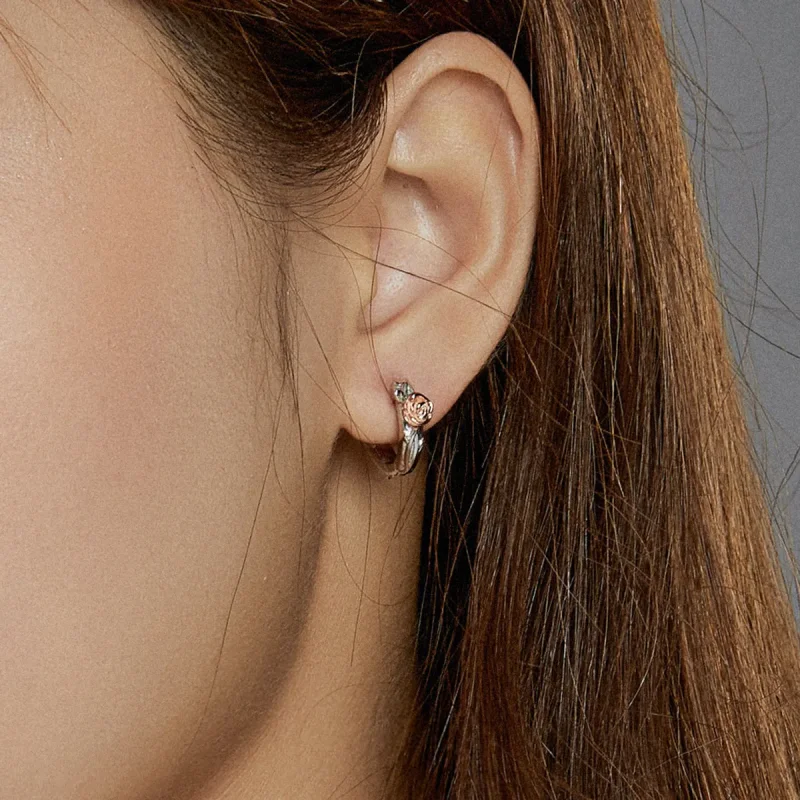 (slika za) Dvobarvni dvobarvni uhani z obroči iz vrtnice v slogu Pandora - SCE971 - Ogled 7