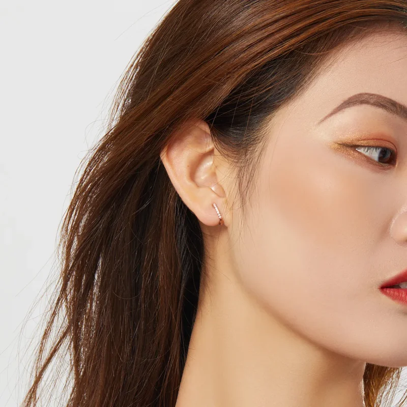 (slika za) Majhni okrogli obročasti uhani iz rožnatega zlata v stilu Pandora - SCE498-C - Ogled 5