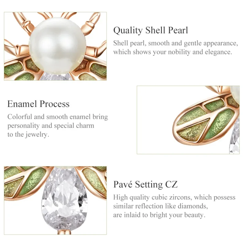 (slika za) Oblika čebele iz rožnatega zlata v stilu Pandora z bisernimi uhani - SCE643 - Ogled 3