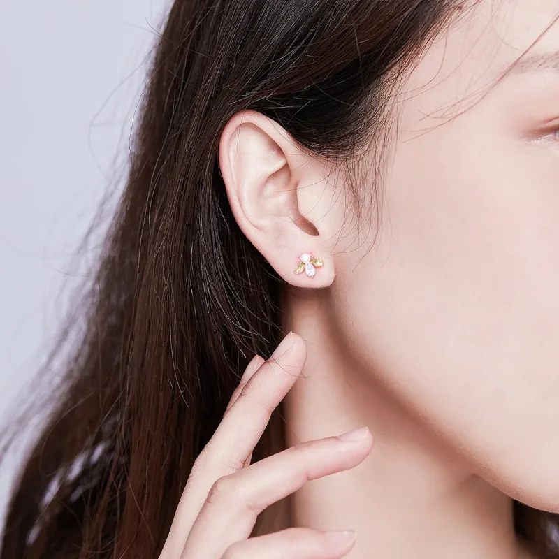 (slika za) Oblika čebele iz rožnatega zlata v stilu Pandora z bisernimi uhani - SCE643 - Ogled 6