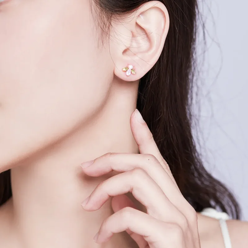 (slika za) Oblika čebele iz rožnatega zlata v stilu Pandora z bisernimi uhani - SCE643 - Ogled 7