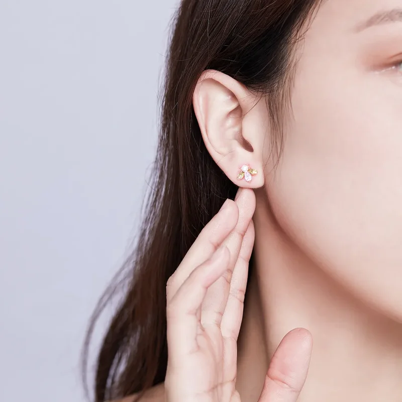 (slika za) Oblika čebele iz rožnatega zlata v stilu Pandora z bisernimi uhani - SCE643 - Ogled 8