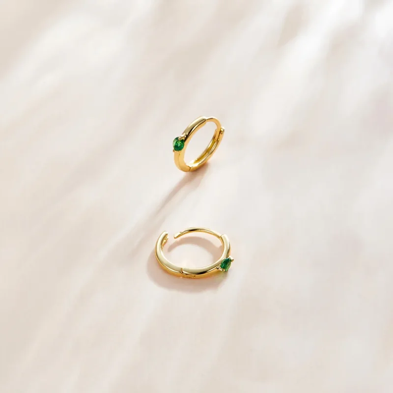 (slika za) Obročasti uhani iz 18-karatnega pozlačenega zelenega cirkona v stilu Pandora - S - Ogled 3