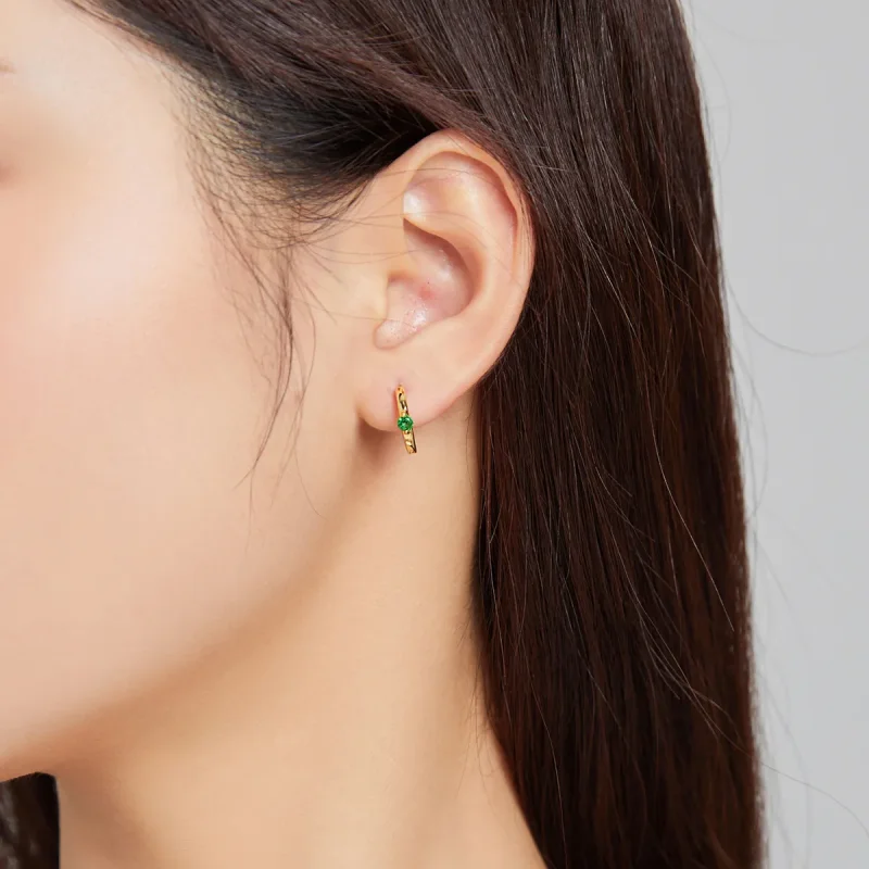 (slika za) Obročasti uhani iz 18-karatnega pozlačenega zelenega cirkona v stilu Pandora - S - Ogled 5