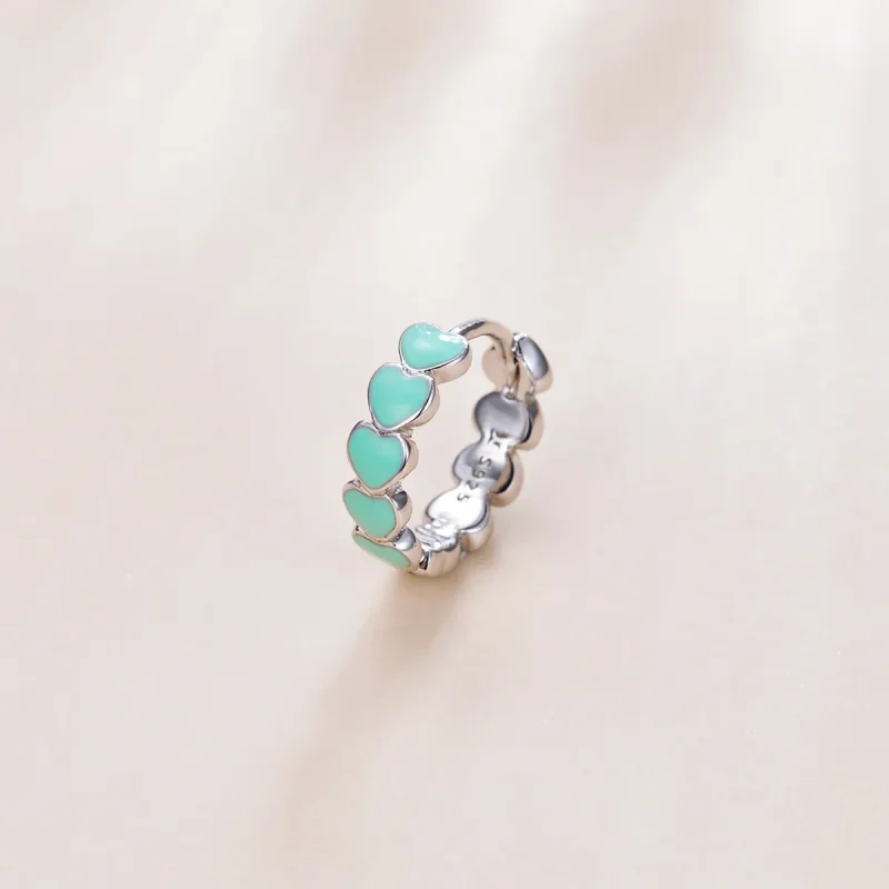 (slika za) Obročasti uhani s srebrnimi srčki v stilu Pandora - SCE1052-TQ - Ogled 2