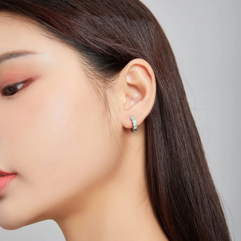 (slika za) Obročasti uhani s srebrnimi srčki v stilu Pandora - SCE1052-TQ - Ogled 4