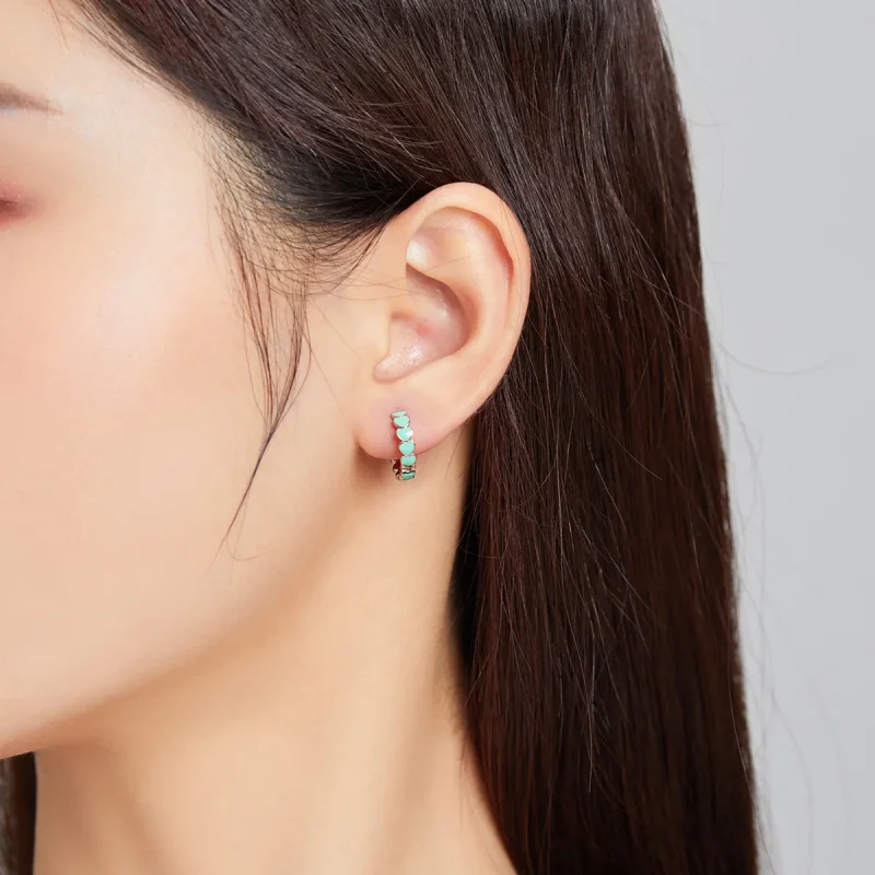 (slika za) Obročasti uhani s srebrnimi srčki v stilu Pandora - SCE1052-TQ - Ogled 5