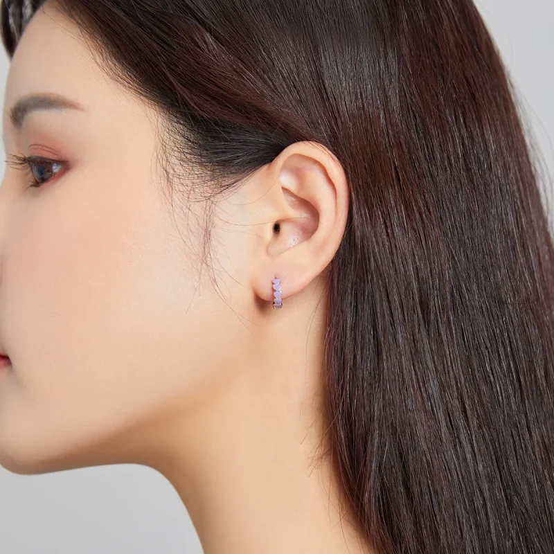 (slika za) Obročasti uhani s srebrnimi srčki v stilu Pandora - SCE1052-VT - Ogled 3