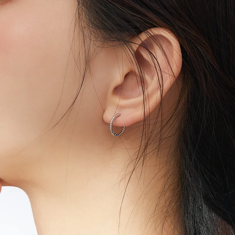 (slika za) Obročasti uhani s srebrno tkano geometrijo v stilu Pandora - SCE841 - Ogled 6