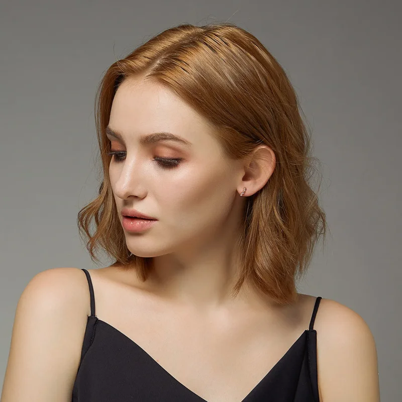 (slika za) Obročasti uhani v obliki srčkov iz rožnatega zlata v stilu Pandora - SCE445-C - Ogled 4