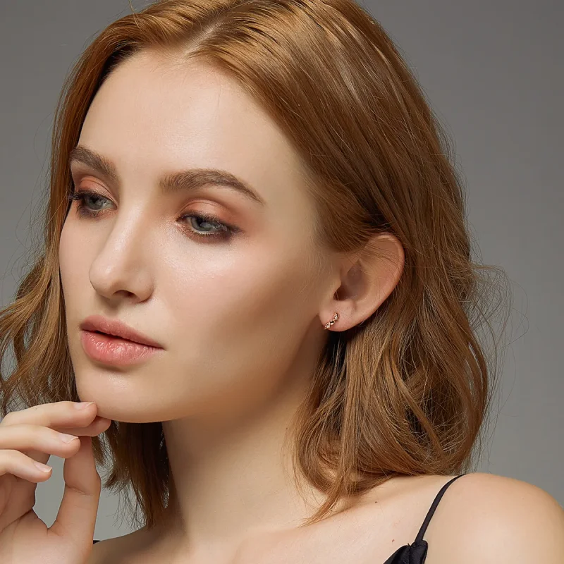 (slika za) Obročasti uhani v obliki srčkov iz rožnatega zlata v stilu Pandora - SCE445-C - Ogled 6