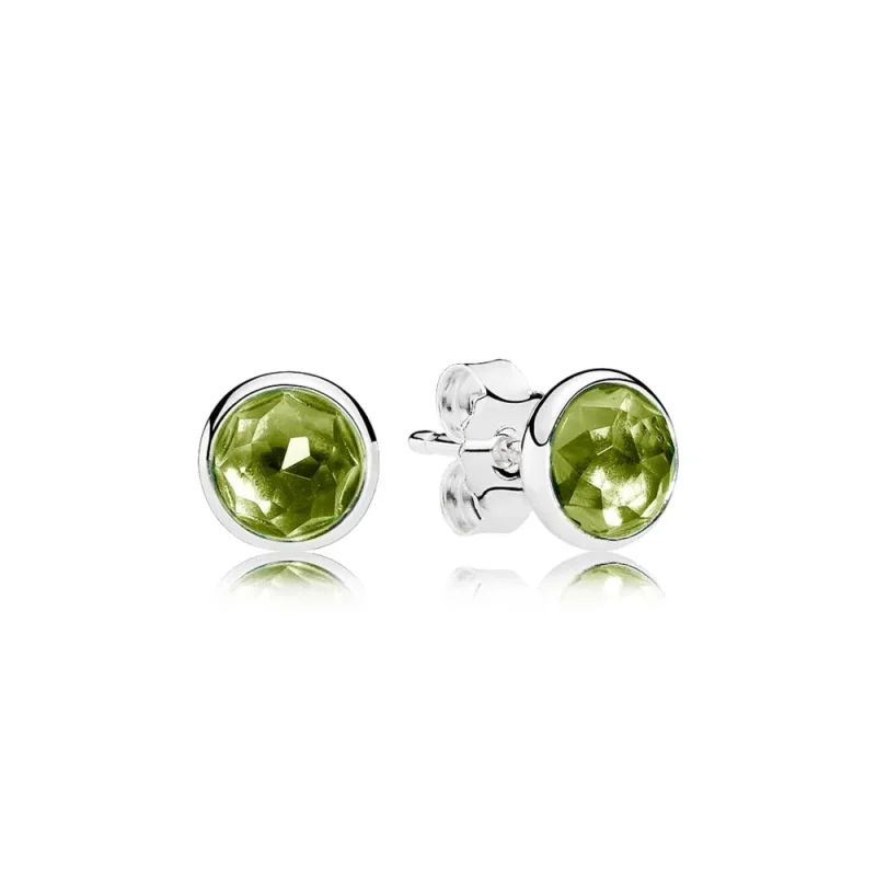 (slika za) PANDORA Avgust Droplets, uhani z žebljičkom Peridot - 290738pe - Slika izdelka