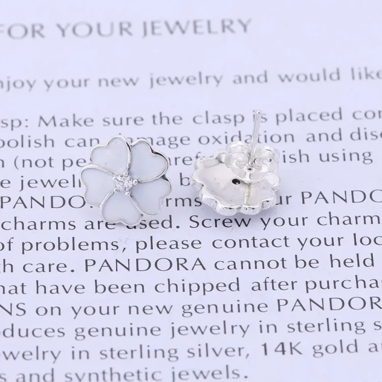 PANDORA beli uhani s cvetovi jegliča - 290569EN12