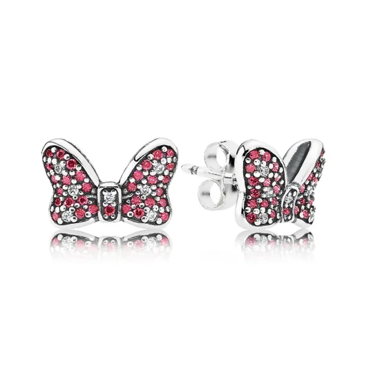 (slika za) PANDORA Disney, Minnie's Sparkling Bow Stud Earrings, Red Clear CZ - 290578CZR