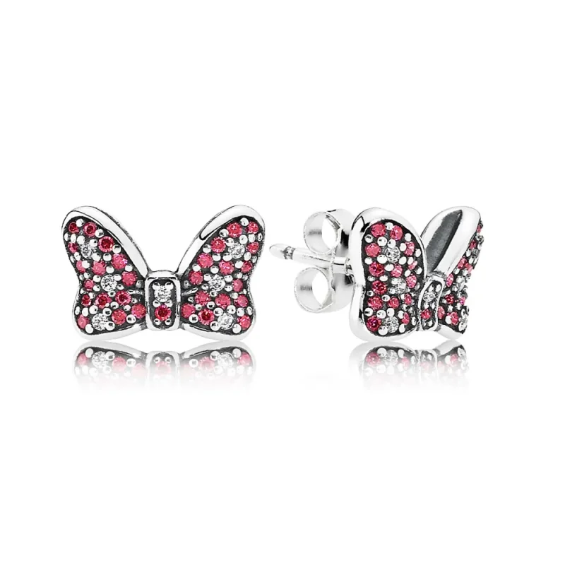 (slika za) PANDORA Disney, Minnie's Sparkling Bow Stud Earrings, Red Clear CZ - 290578CZR - Slika izdelka
