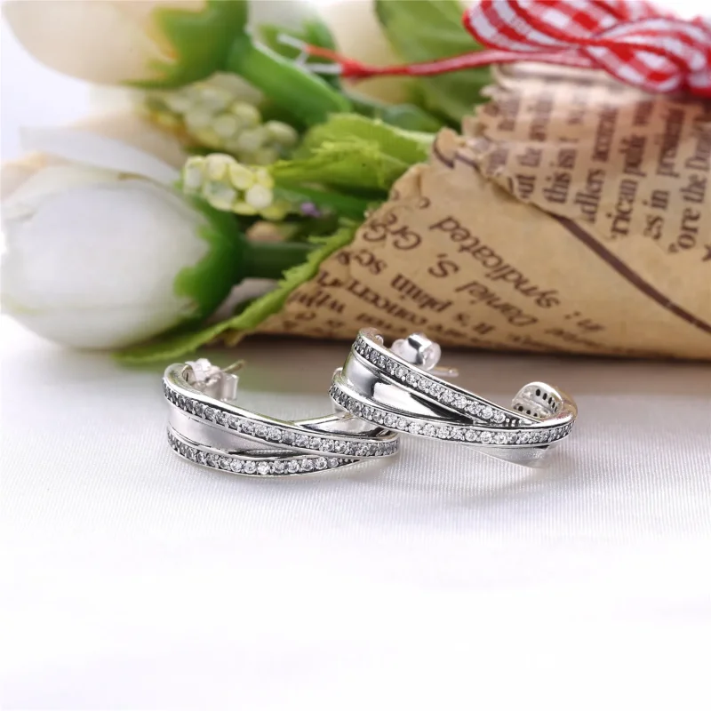 (slika za) PANDORA Entwined with Clear CZ Huggie Stud Earrings - 290730CZ - Ogled 2