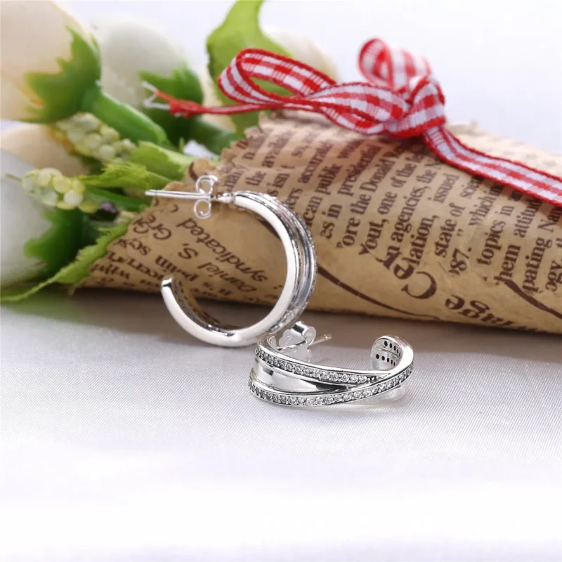 (slika za) PANDORA Entwined with Clear CZ Huggie Stud Earrings - 290730CZ - Ogled 3