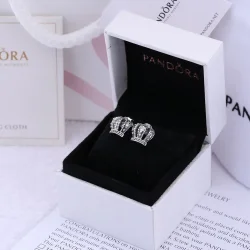 PANDORA Kraljevska krona, prozorni uhani s čepki - 290539CZ