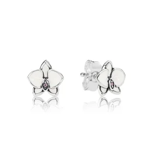 (slika za) PANDORA Orchids, beli emajlirani prozorni uhani CZ - 290749EN12