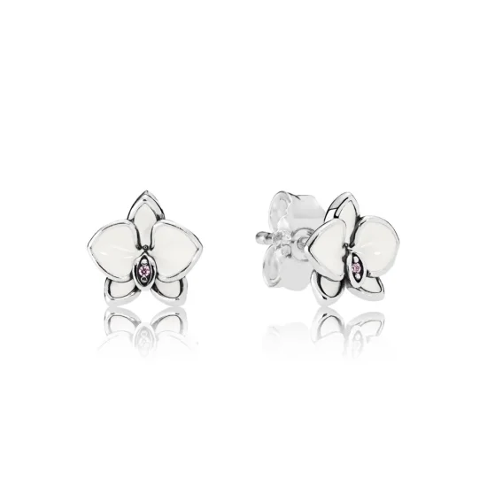 (slika za) PANDORA Orchids, beli emajlirani prozorni uhani CZ - 290749EN12